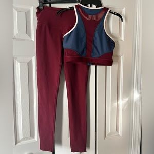 Fitness workout clothing set crop top and leggings.